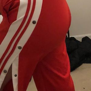 Red Sweatpants with White Stripes